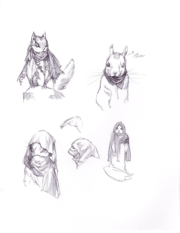 Squarriors Ghost concept art -- four figures and a head -- "just white"