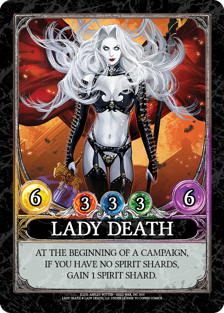 Lady Death: Last Stand components: Full sized cards