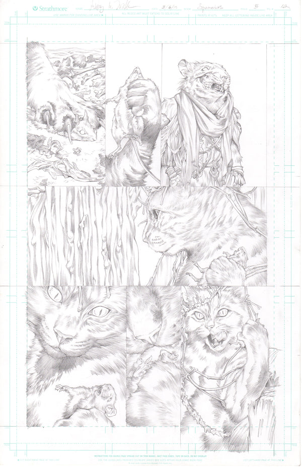 Squarriors comic-used art FULL PAGE -- Summer #1 Grin, and Ra eating a mouse.
